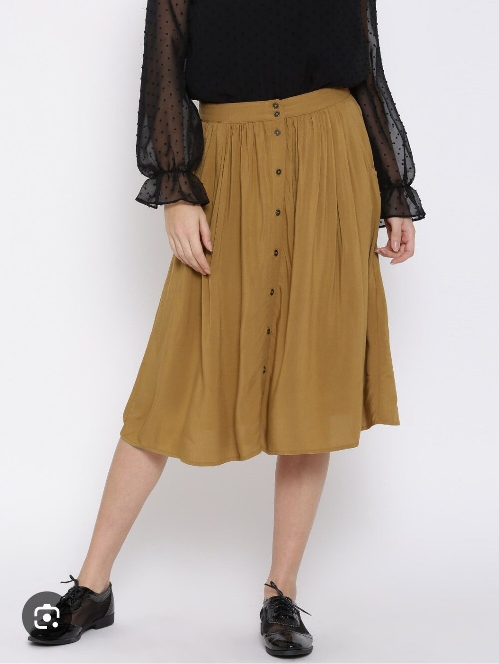 Forever 21 Button-Front Midi Skirt in Caramel Brown